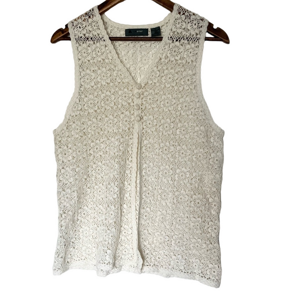 Liz Claiborne Tops - Vintage Hand Knit Crocheted Liz Wear Lace Top 90’s Medium Ivory